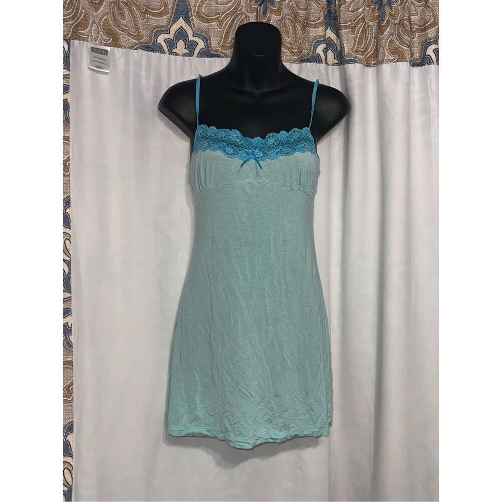 Vintage Victoria’s Secret Mini Soft Blue with blue Lace Trim Lingerie Dress / Y2